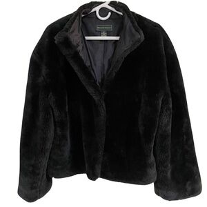 OOAK Vintage Y2K British Khaki Faux Fur Coat Black sz M Hook / Loop Closure